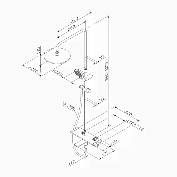 Am.Pm Spirit 2.0 Душевая стойка с верхним душем, цвет: хром F0770A500-0